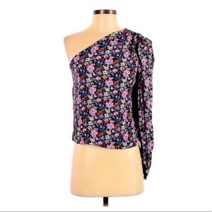 FRAME One Shoulder Long Sleeve Floral Blouse